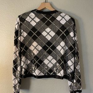 Black, white, and gray sequined cardigan.  Vintage.  1940s.
